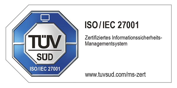 TÜV SÜD Zertifizierungslogo ISO/IEC 27001 – Zertifiziertes Informationssicherheits-Managementsystem